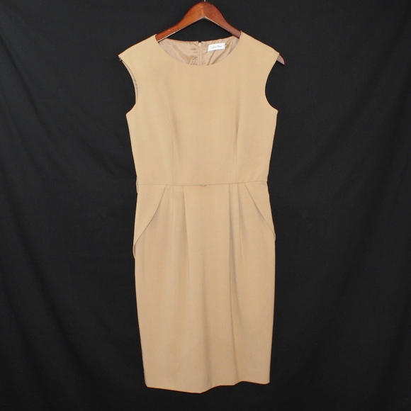 Calvin Klein Tan Pleated Dress, sz: 4 - Picture 1 of 8